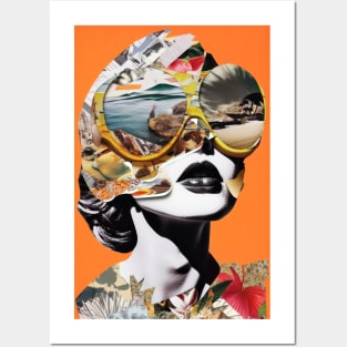 Surreal Woman Orange Collage - Unique Art Print, Apparel, and Accessories Posters and Art